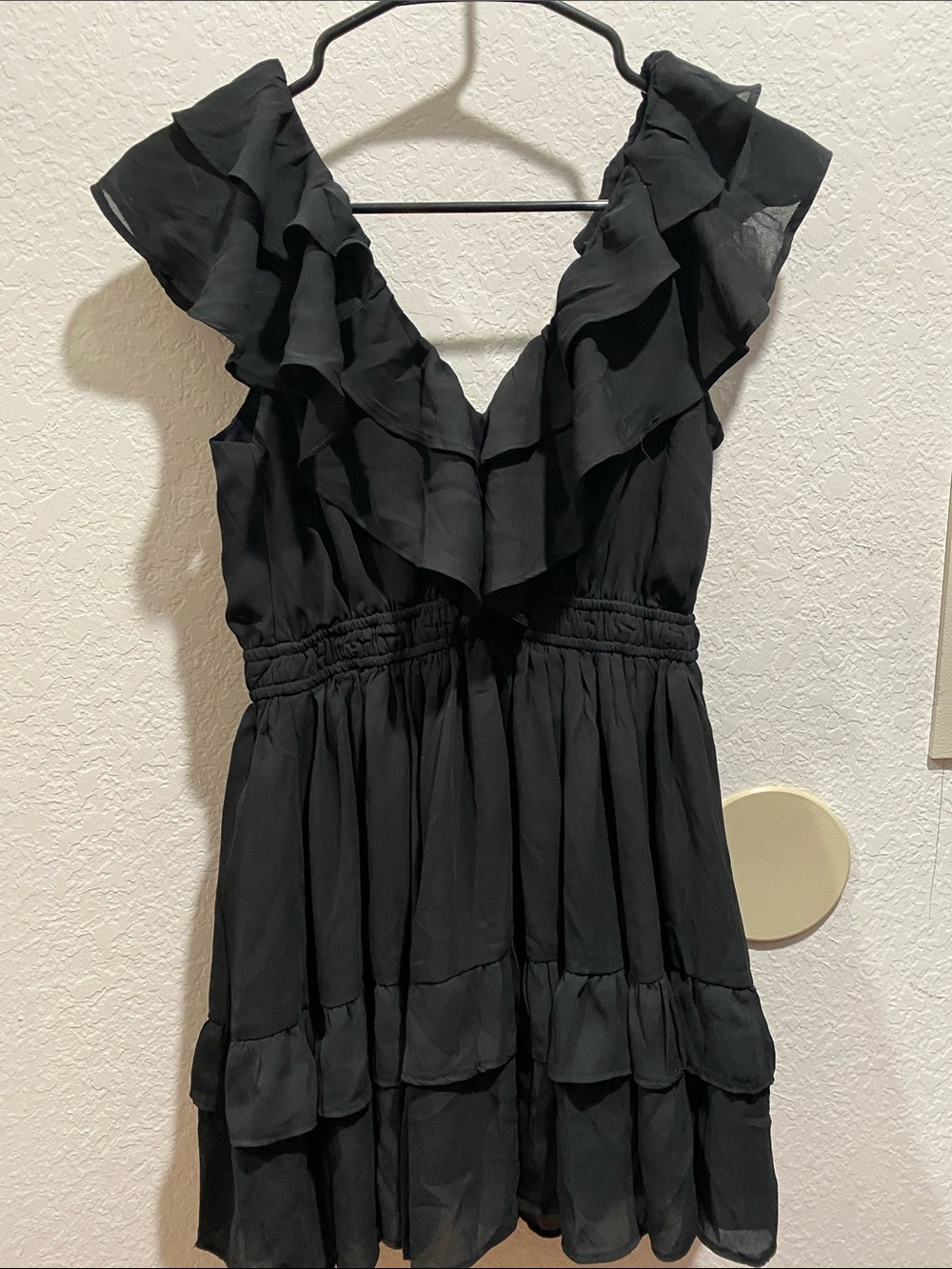 Abercrombie & Fitch Black Ruffle V-Neck Mini Dress